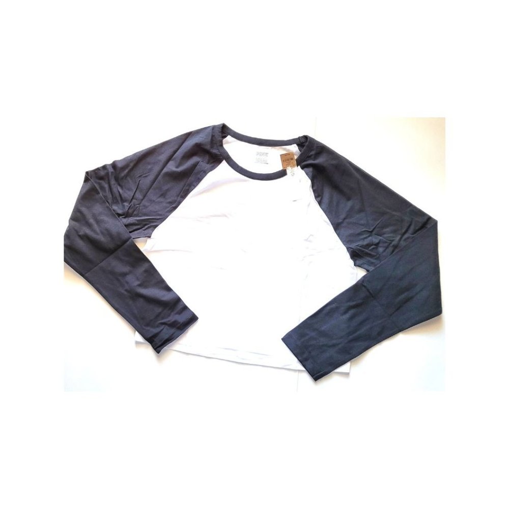 NWT Victoria's Secret Pink Cropped Long Sleeve Raglan Top Women's XL Black-White